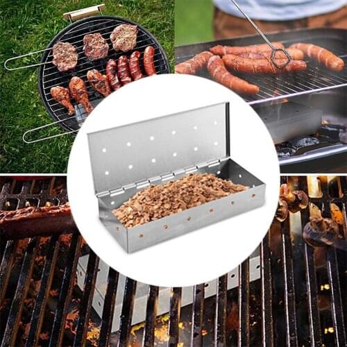 1Pc BBQ Accessories Outdoor Stainless Steel Smoker Cold Smoke BOX Barbecue Smoke Box Barbecue Grill Smoking for Kitchen