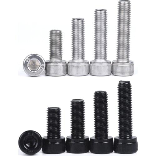 10pcs M3 M4 M5 M6 M8 304 A2 Stainless Steel Black Grade 12.9 Steel DIN912 Hexagon Hex Socket Head Cap Allen Bolt Screw L=4-60mm