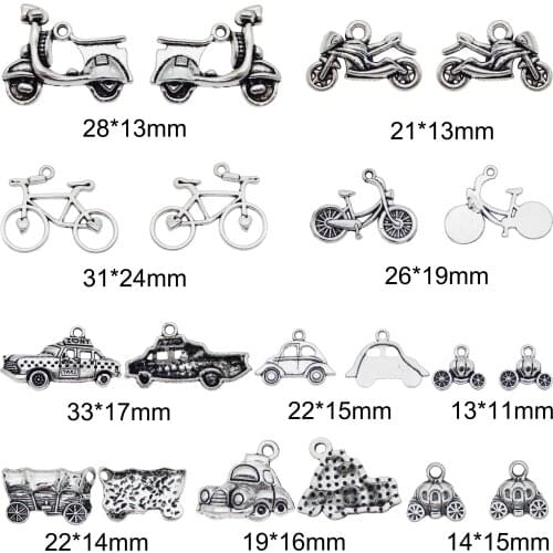 10PCS Transportaion Car Bike Boat Motorcycle Pendant Figure Charm Alloy Bezel Charms DIY Handmade Necklace Vintage Gift DIY