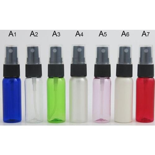 100 pcs 20ml Portable PET Plastic Perfume Atomizer Bottle 20cc Red Blue Green Clear Purple Mist Sprayer Cosmetic Containers