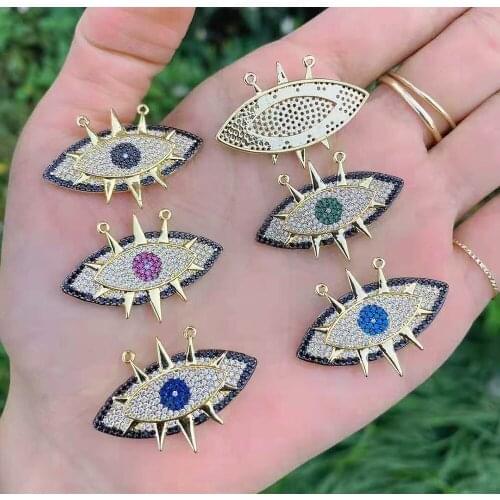 2pcs/lot 35mm Eye Gold plated cubic zircon CZ Paved Connector Charms necklace pendant Jewelry DIY Jewelry Findings