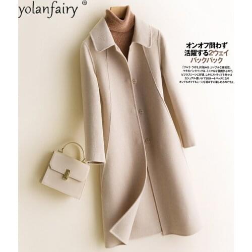 2020 Long Jacket Women Double-sided 100% Wool Coat Women Autumn Winter Korean Black Elegant Fashion Womens Coats CS8132 KJ5577