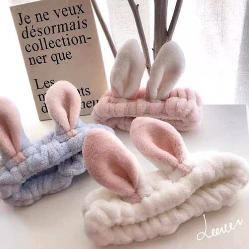 2021 Rabbit Ears Cute Face Wash Headband Headband Womens Autumn and Winter Wide Headband Plush Ladies Makeup Headband Cosplay