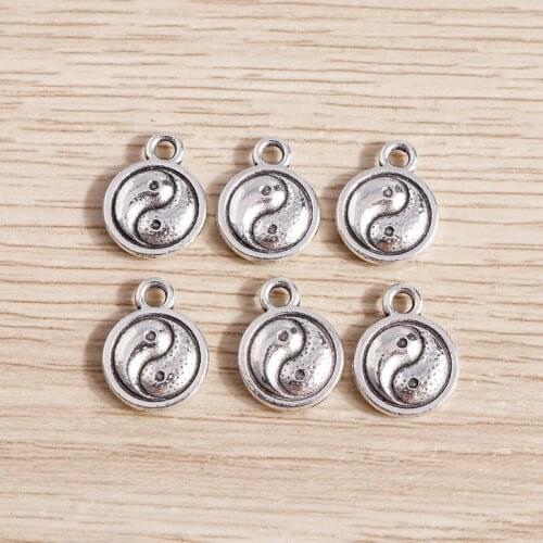 30pcs 9*13mm Antique Silver Color Small Yin Yang Tai Chi Charms for Jewelry Making Earrings Pendants Necklaces DIY Crafts Gift