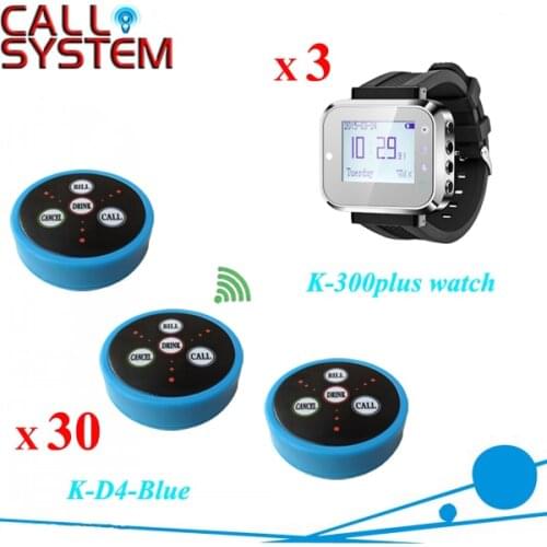 433mhz Waitress paging caller system 30 buzzers 3 watch receiver for restaurant equipments