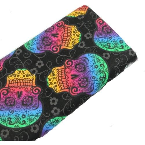 50x105cm Gradient Rainbow Color Flower Skull Printed Cotton Fabric Skull Fabric Patchwork Cloth Dress Home Decoration