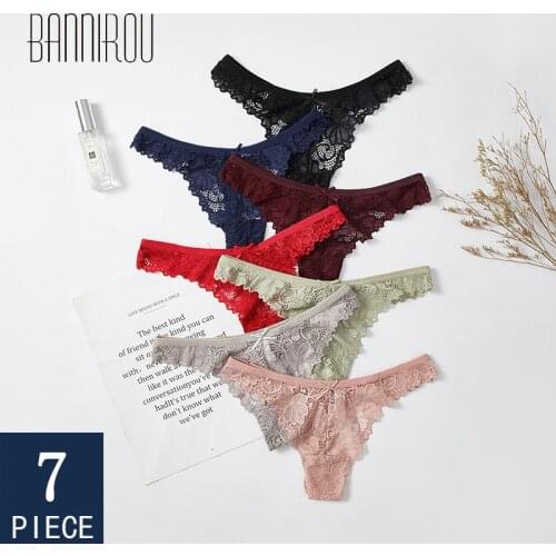 BANNIROU 7 Pcs Sexy Thongs Lace Underwears For Woman Female Panties Woman Underwear Sexy Lace Panties G-string 2021 New Sale
