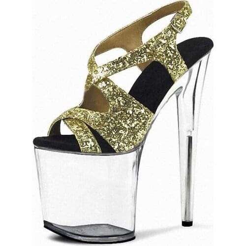 20CM New High Platform Sandals Stripper Heels Open Toe Pole Dance Shoes Women Glitter Flash Sexy Fetish Party Gothic Models Show