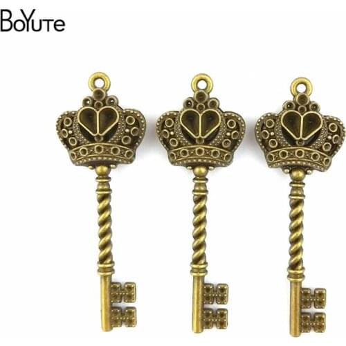 BoYuTe (30 Pieces/Lot) 20*61MM Zinc Alloy Antique Bronze Silver Plated Vintage Crown Key Pendant for Jewelry Making Diy Handmade
