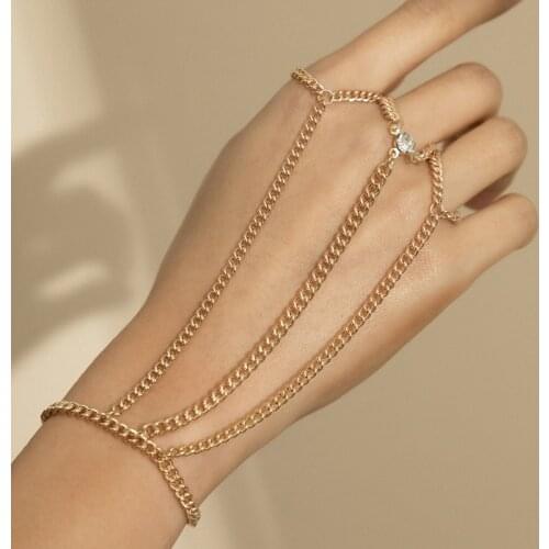 AE-CANFLY Retro Punk Metal Chain Ring Bracelet Woman Hip Hop Exaggerated Lady Hip Hop Street Party Jewelry Gift 2021 New Trendy