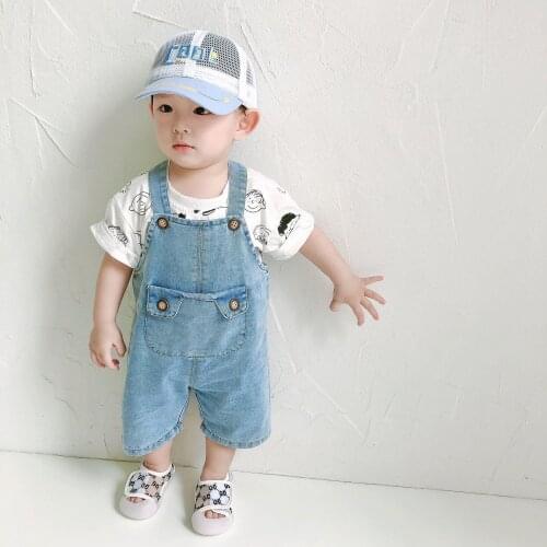 Baby Boys Short Jumpsuit Summer Fashion New Kids Solid Color Big Pockets Denim Overalls Korean Toddler Girls Suspender Shorts