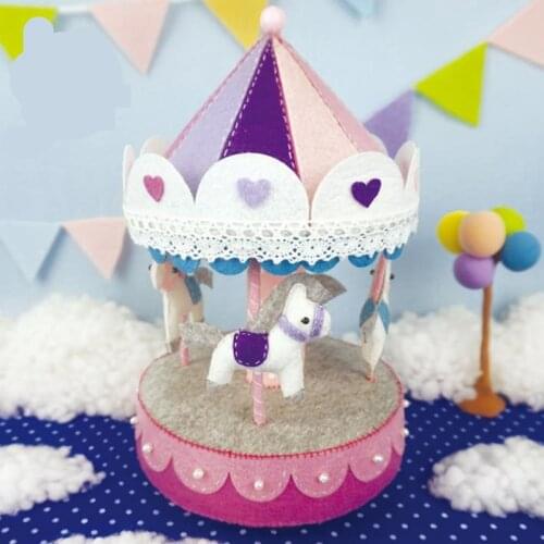 Dreamy Merry-go-round with Music Box Felt Diy Craft Felting Kit Wool Needlepoint Kit Wool Felt Needle Felting Decorat