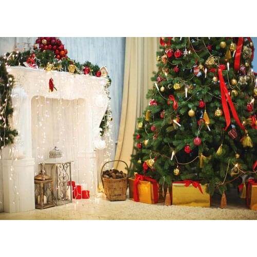Christmas indoor fireplace Christmas Tree theme photo background photography studio background