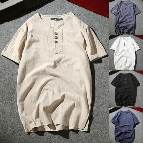 Summer mens T-shirt shirt soft linen blended mens loose short sleeves thin texture simple design office, travel and beach