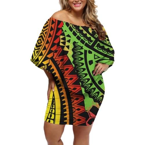 Hycool Neon Polynesian Tribal Stripe Design Casual Dress 2021 Women Plus Size Clothing Summer Loose Bat Sleeve Oversize Dress