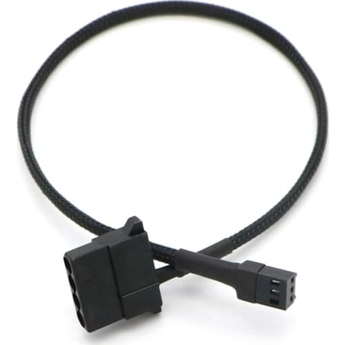 Black Color Full Sleeved IDE Molex 4Pin Female to 3Pin Fan Power Adapter Cable