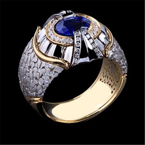 Vintage Male Blue Crystal Jewelry Gold Silver Color Wedding Rings For Men Luxury Oval Zircon Engagement Valentines Day Gifts