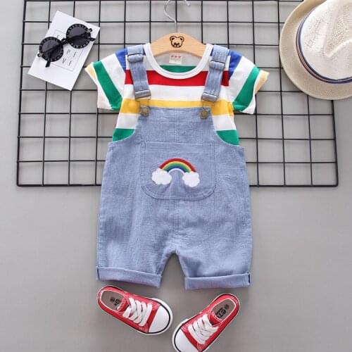 Boys clothes sets summer toddler fashion t-shirts+overalls 2pcs tracksuits for baby girls infant neutral clothing outfits 2020