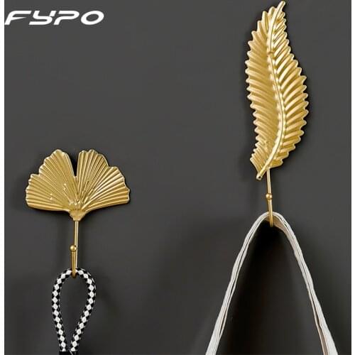 Fypo Nordic Hook Leaf Shape Hook Wall Decoration Key Watch Bags Jewelry Hanging Hooks Iron Art Coat Rack Wall Hanging Decoration