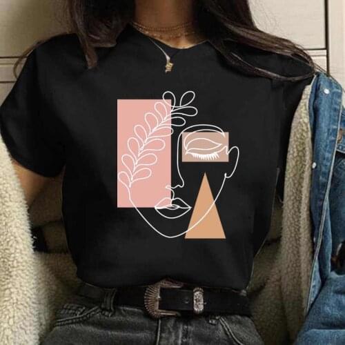 Fashion Beautiful Geometry Print T Shirt Women 90s Graphic T-shirt Harajuku Kawaii Casual Short Sleeve Female Tshirts Ladies Top