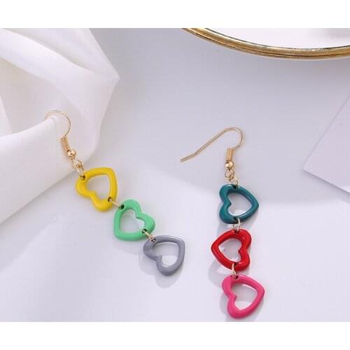 Fashion Colour Heart-shaped Pendant Earrings Creative Cute Womens Party Charm Earrings Accessories Romantic Girl Jewelry Gift
