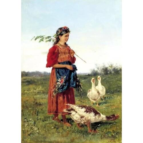 Girl and duck Cross Stitch Kits Oil Painting Needlework Sewing Embroidery Crafts 14ct Unprinted DIY Arts Handmade Home Decor