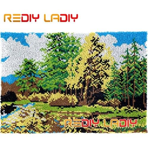 Latch Hook Rug Kits Quiet Forest Plush Wall Hangings DIY Carpet Rug Chunky Yarn Arts Cushion Crocheted Floor Mat Hobby & Crafts