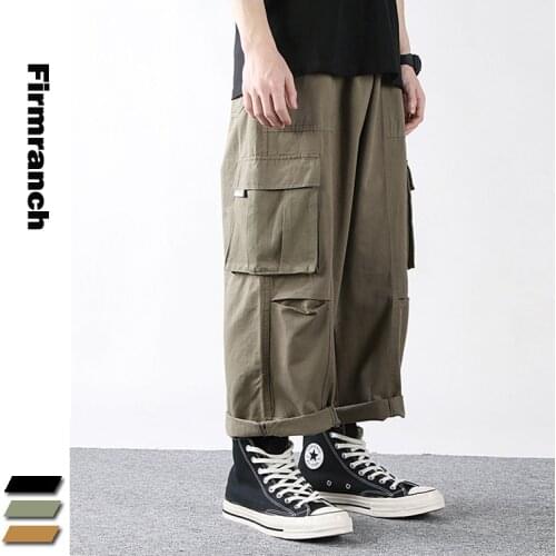 Firmranch New Autumn/Spring Men Amekaji Oversize Casual Ins Popular Pants Big Pockets Drooping Super Loose Japanese Trousers