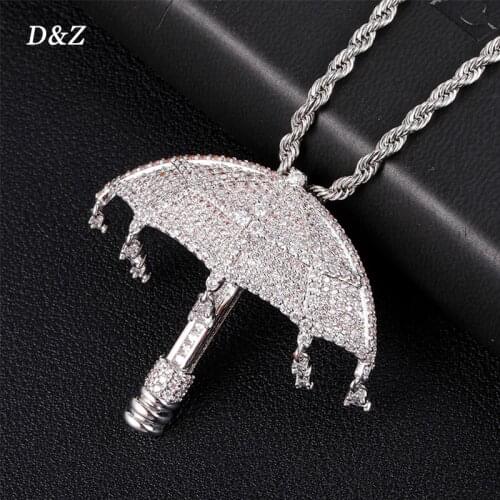 D&Z Hip Hop Umbrella Pendant Iced Out Cubic Zircon In White Gold Color Necklaces & Pendants For Men Jewelry Solid Back