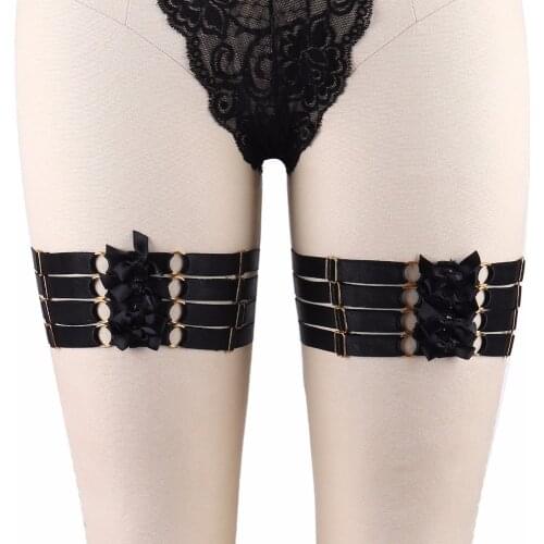 2 Designs Sexy Black Leg Garter Straps Elastic Thigh Body Stockings Belt Metal Clips Harajuku Goth Harness Garters P0133