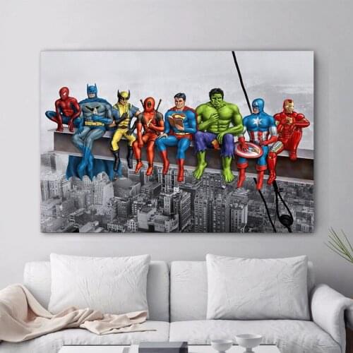 Marvel Anime Poster Hanging Pictures Canvas Painting Funny Superhero Movie Poster Bedroom Wall Decor Painting Children Mural