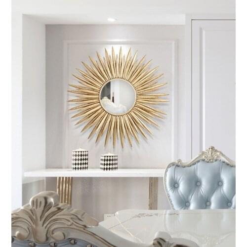 Luxury Iron Wall Decor Sun Flower Decoration Mirror Crafts Hotel Apartment Sofa Background 3D Stereo Mural Hanger Ornaments