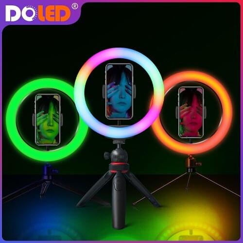 RGB Light Colorful LED Ring Light with Phone Tripod for cellphone film Video Photo Selfie Live Stream on YouTube Tiktok Twitch
