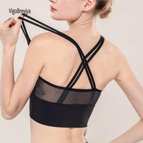 VigoBreviya Mesh Sexy Strapped Sport Bra Women Push up Gym Workout Yoga Top Fitness Crop Breathable Running Training Brassiere