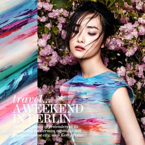 PRINT SILK ORGANZA SATIN FABRIC 135cm width 14momme Silk For Summer Fabric Women Dress Material DIY