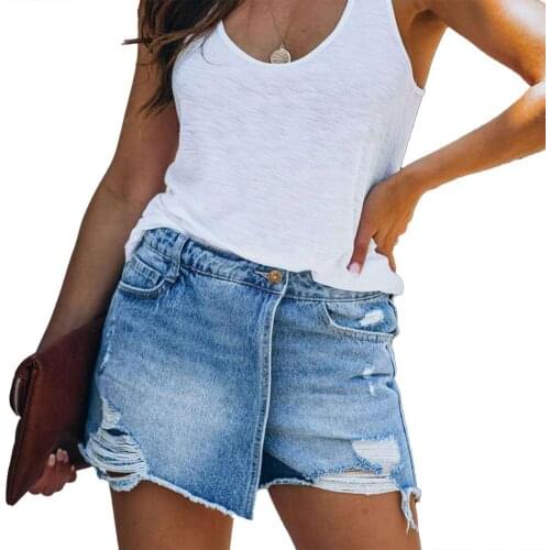 2021 Summer Denim Women Shorts Solid Color High Waisted Sexy Cotton Blend Broken Hole Leisure Shorts Beach Casual Short Pants