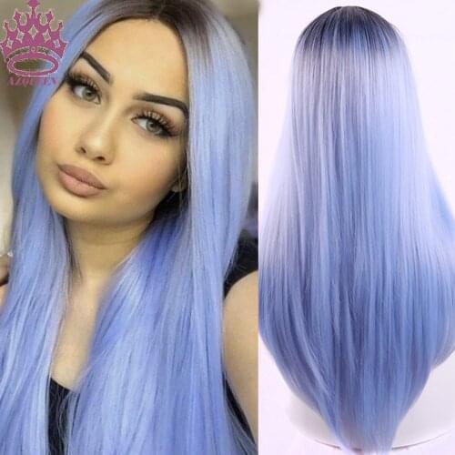 AZQUEEN Long Straight Ombre Natural Hair Wigs Middle Part Heat Resistant Synthetic Wigs for Women Daily Cosplay Fashion Wig