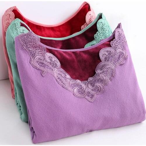 New style plus velvet thickening thermal underwear body suit super soft V collar lace underwear