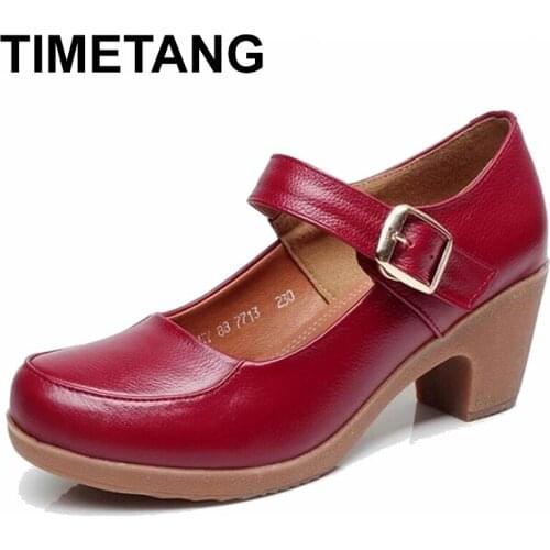 TIMETANGgenuine leather pumps | Spring-autumn shoes for women, pumps with round toe and sole, shallow mouth, size 33-42