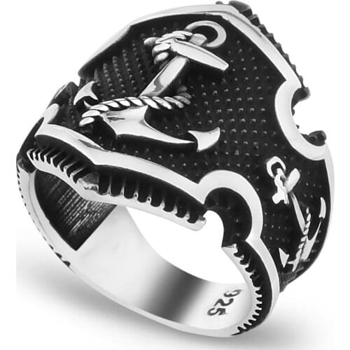 Solid 925 Sterling Silver Sailors Anchor Mens Ring