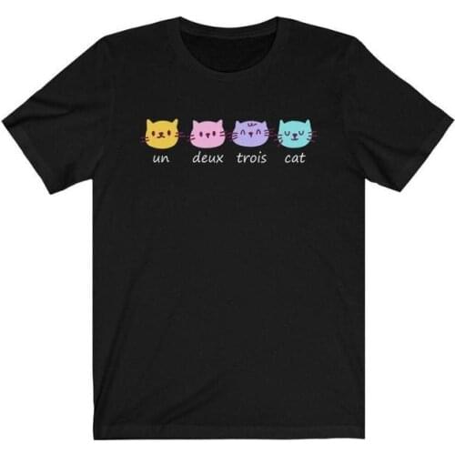 Un Deux Trois Cat French Kitty T-shirt Mother Plus Size Letters Women T-shirts 90s Cotton O Neck Kawaii Shirt Short Sleeve Top