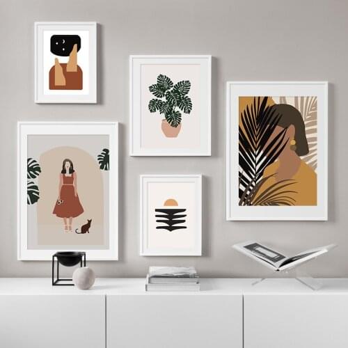 Vintage Fashion Poster Boho Decor Abstract Geometric Figure Plant Leaf Wall Art Canvas Painting Interior Room Home Decor Picture