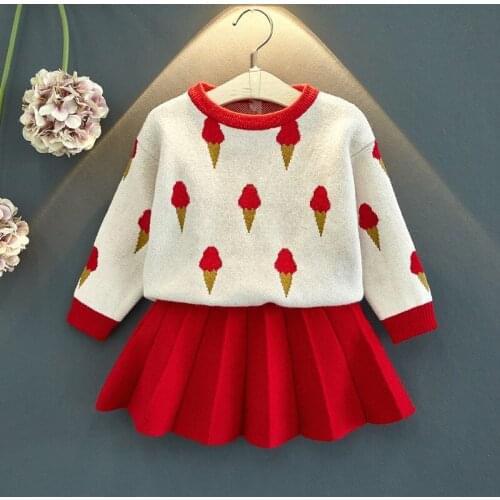 Girls Cartoon Knit Sweater and Skirt Two-piece Suit Kids Clothes Girls Girls Outfits Clothing Set Toddler Girl Fall Clothes 2021