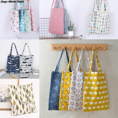 1PC Women Casual Plaid Linen Cotton Canvas Shopping Shoulder Bags Tote Bags Tote