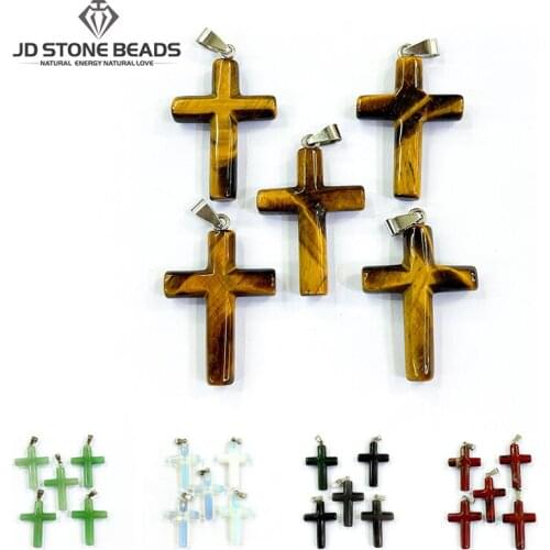 1PC Classic Cross Pendant Wholesale Natural Stone Quartz Agate Turquoise Pendants For Diy Accessories Necklace Jewelry Men Women