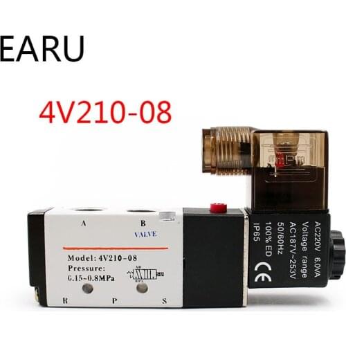 1Pc 4V210-08 G1/4" 2 Position 5 Port Air Solenoid Valves Pneumatic Control Valve DC12V 24V AC 110V 220V Factory Wholesale
