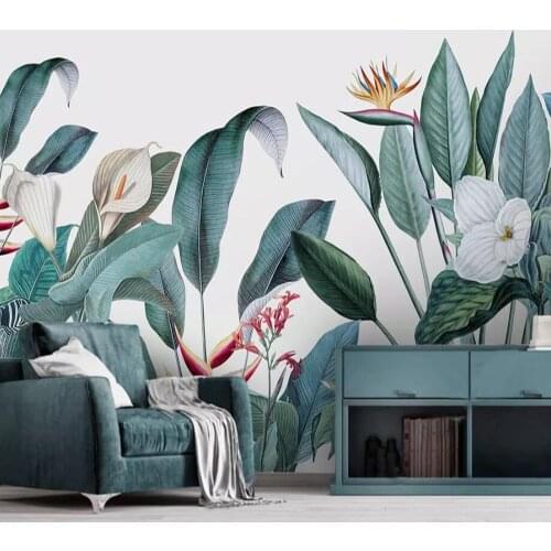Milofi custom 3D wallpaper mural Nordic medieval tropical plants flower and bird background living room bedroom decoration paint