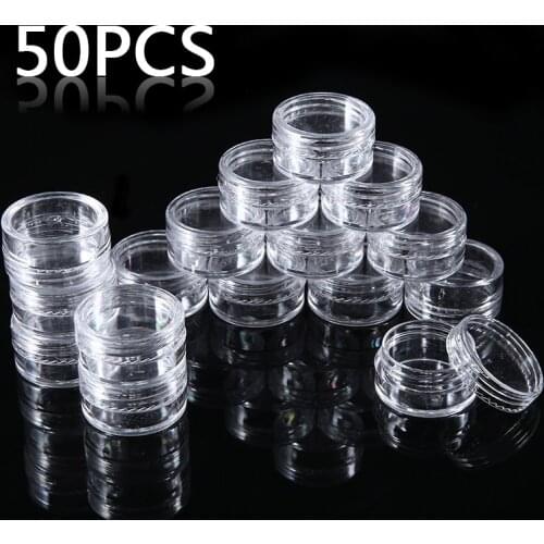 50pcs Small Empty Clear Plastic Cosmetic Bottles Containers Transparent Pot 5g/ml Mini Sample Pots For Loose Powder Cream Jars