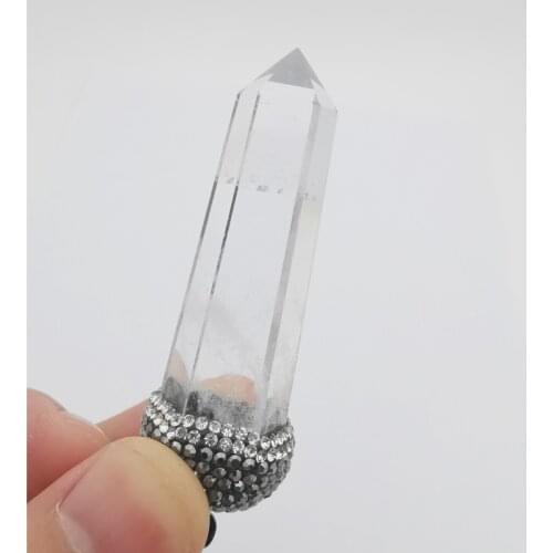 65X20MM Classic Natural Clear Quartz Crystal Pillar Column Faceted Inlaid Rhinestone Pendant 1PCS