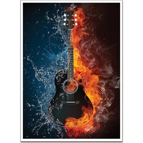 Acoustic Guitar Fire and Water Canvas Paintings on The Wall Art Posters and Prints Nordic Picture for Living Room No Frame
